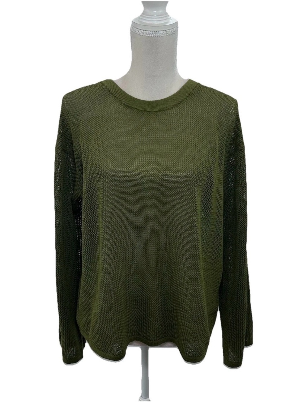 Michael Kors Olive Green Mesh Yarn Sweater Womens Large Bell Sleeves Beach